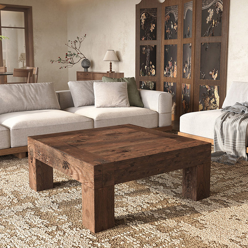 Modern wooden square console table, 15.7" H x 39.3" L x 39.3" W