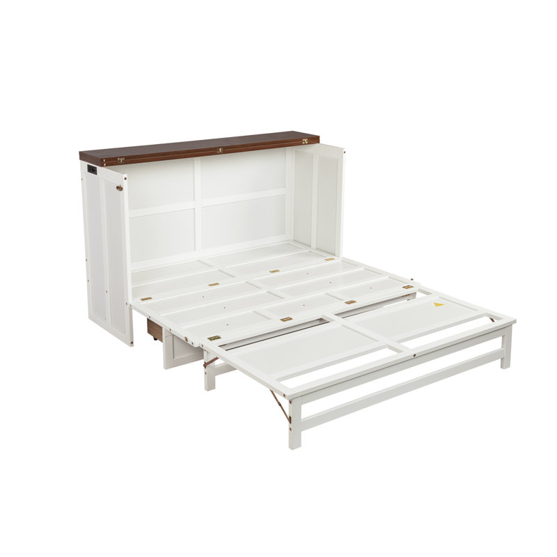 Armoire de lit grand avec rangement, rangement, blanc - noyer, pour les soirées pyjama dans les petits espaces, bureau à domicile et rangement en noyer massif