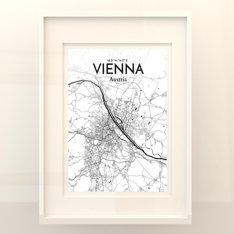 Vienna City Map In Ink - No Frame Print, 24cm H x 18cm W x 0.05cm D