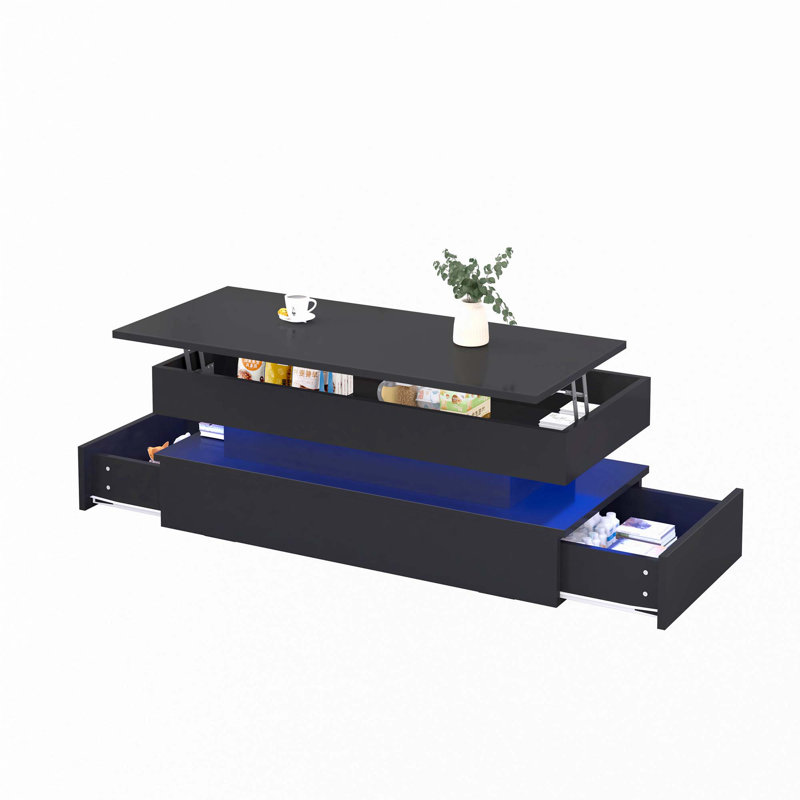 Three-Tier Foldable Coffee Table With Drawers, Black