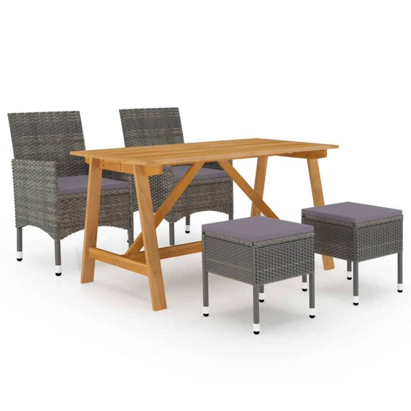  Ensemble de salle à manger gris moyen en bois d'acacia massif, Gris