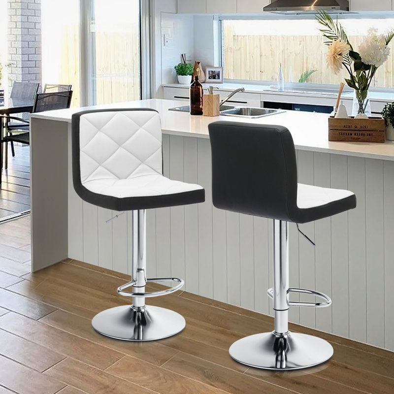 Modern Adjustable Bar Stools, Faux Leather Swivel Counter Height Barstools Chairs with Footrest, White/Black