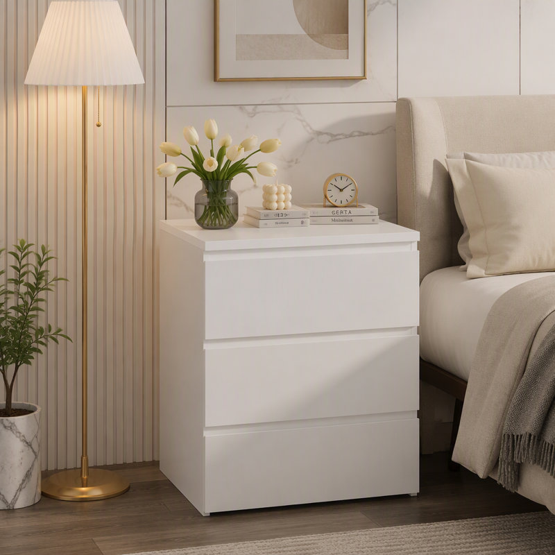 Ensemble de 2 petites commodes à 3 tiroirs pour un rangement polyvalent, White(3 Drawer)