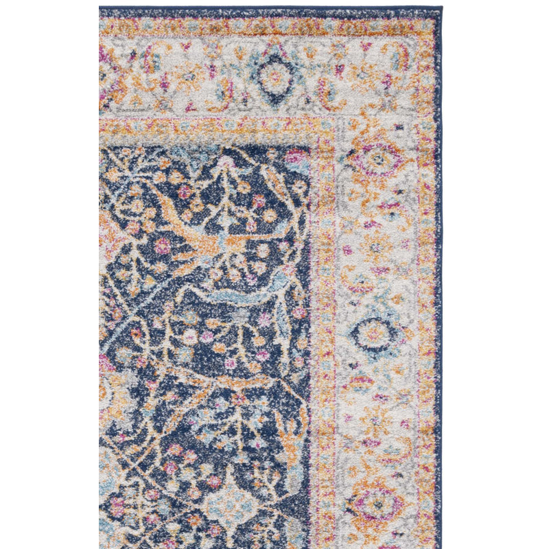 Tapis oriental crème / bleu marine / orange Christa, Tapis de couloir 2 pi 3 po x 12 pi