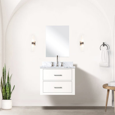 Acrylic Countertop White Bath Vanity With Included 18 In. Mirror, 24 W X D, Soft Close
