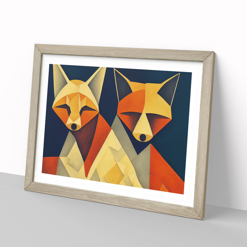 Two Abstract Foxes Vol.3 - Framed Print, 46cm H x 64cm W x 2cm D, Oak