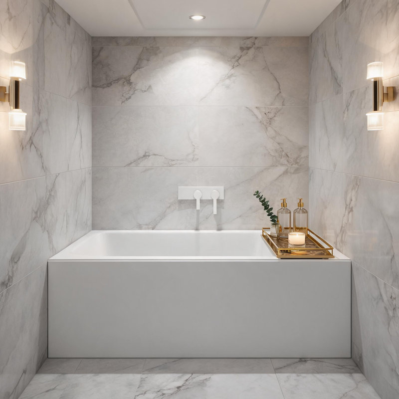 Baignoire autoportante en acrylique blanc brillant de 43 pouces avec trop-plein chromé et bonde escamotable