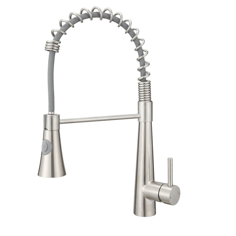 Stainless Steel Kitchen Faucet With Brushed Nickel Pull Out Spray Head - Modern Style In Easy To Install And Use