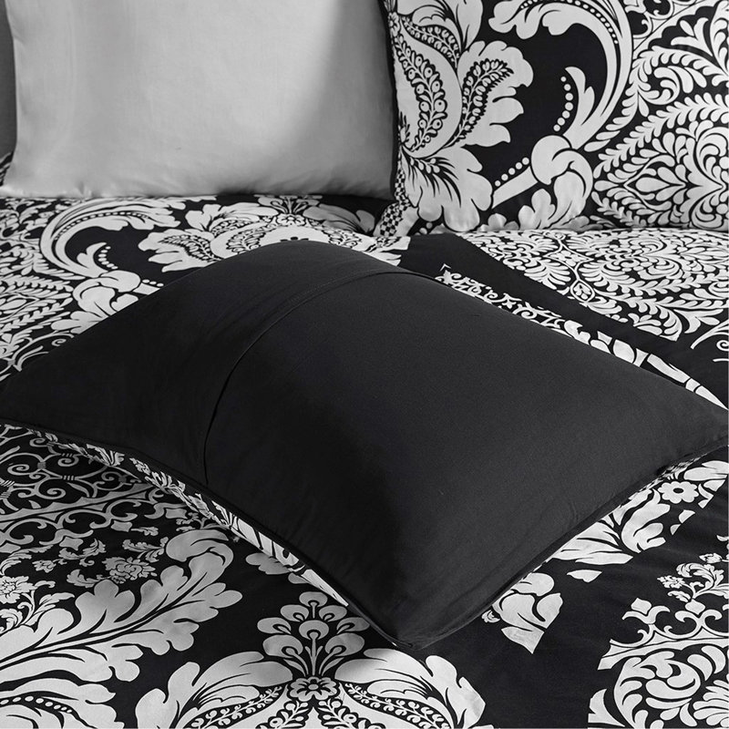Ensemble de housse de couette imprimée 6 pièces très grand / très grand californien avec motif damassé complexe et satin de coton certifié Oeko-Tex