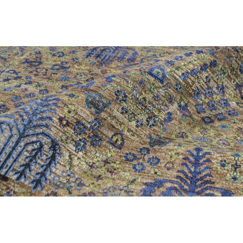 Tapis rouille et vert noué à la main de haute qualité