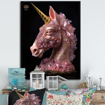 Portrait d'une licorne rose en 3D sur toile