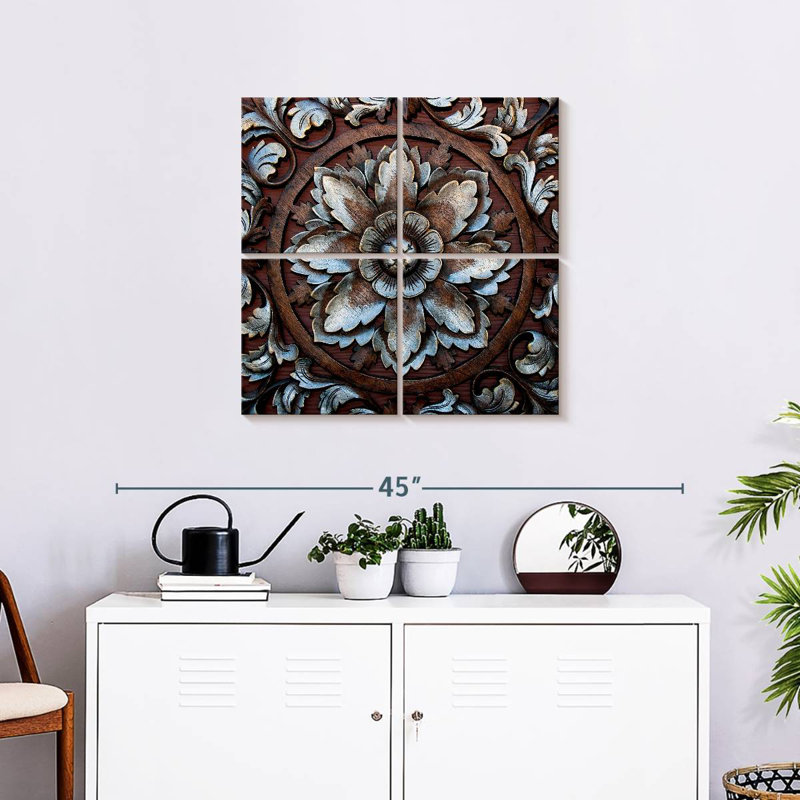 Fleur sculptée de style thaïlandais Senne, H 26 po x l 26 po