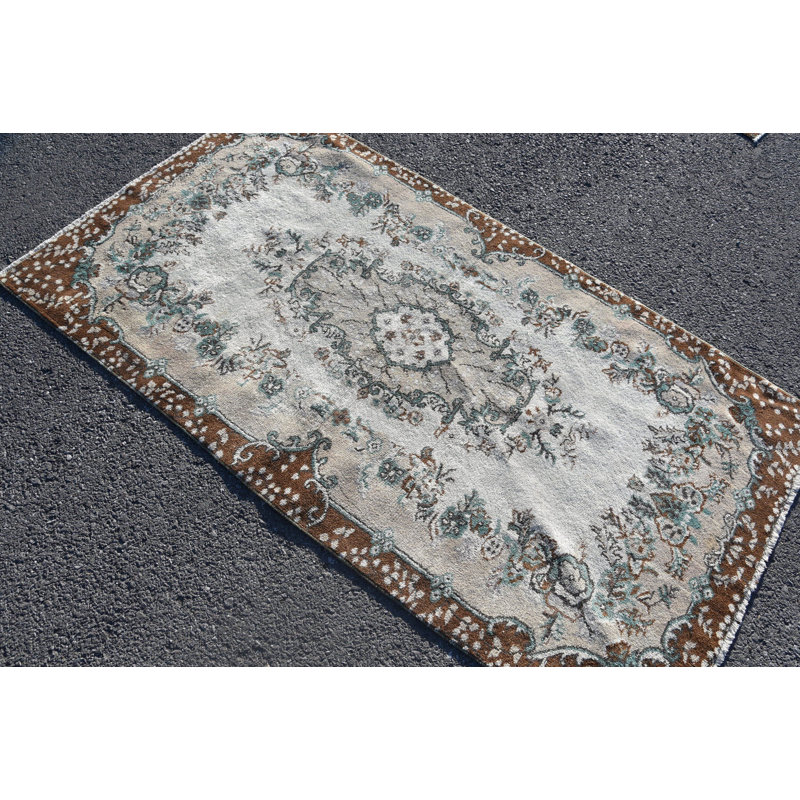 Tapis rétro, tapis de décoration intérieure, tapis neutre, tapis turc, tapis en laine brun, tapis 3,7 x 6,8 pi
