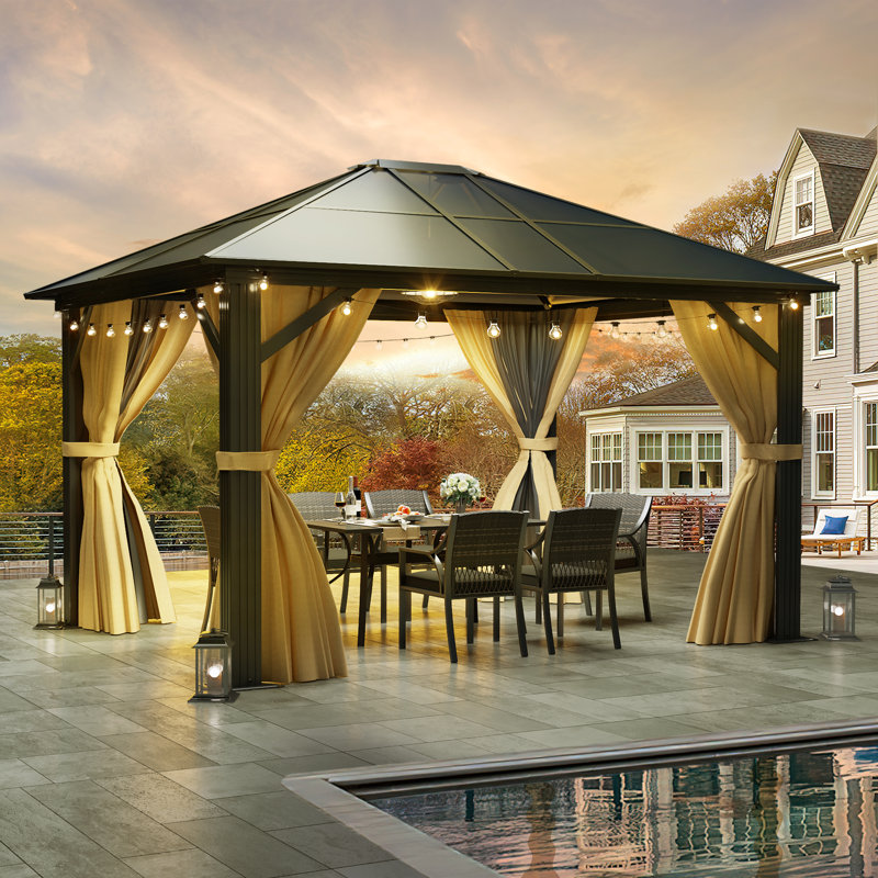Pavillon de jardin en aluminium avec rideaux, L 12 pi x P 10 pi