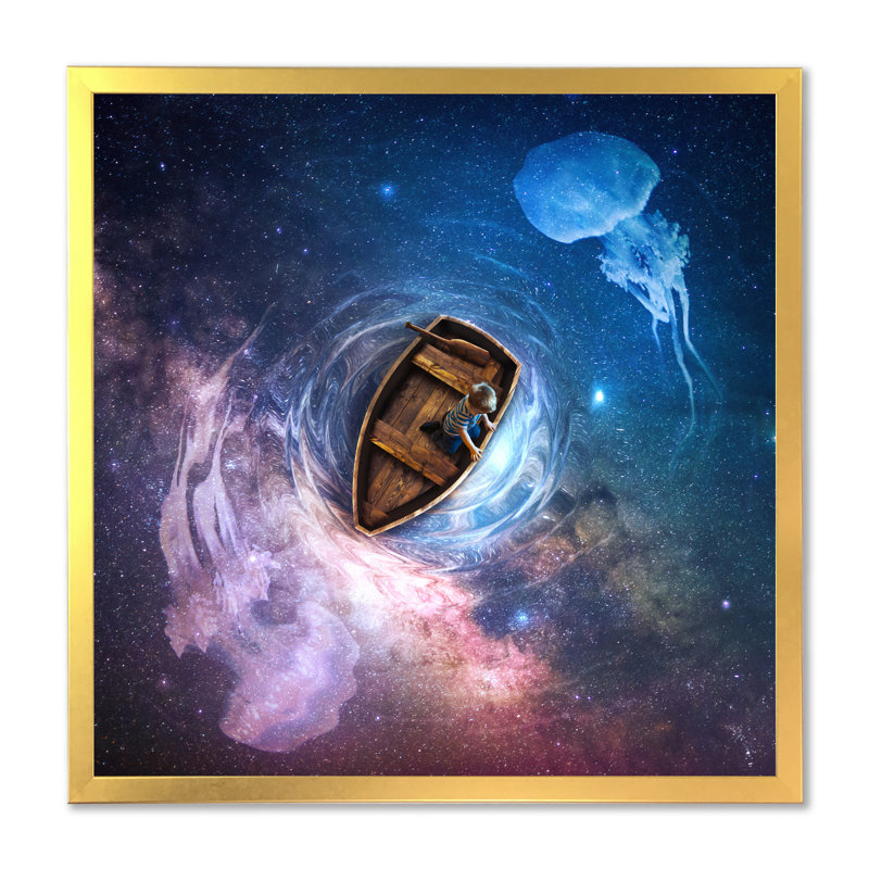 Dans l'espace et autour de la méduse - On, H 36 po x l 36 po x P 1,5 po, Impression dorée sur toile encadrée