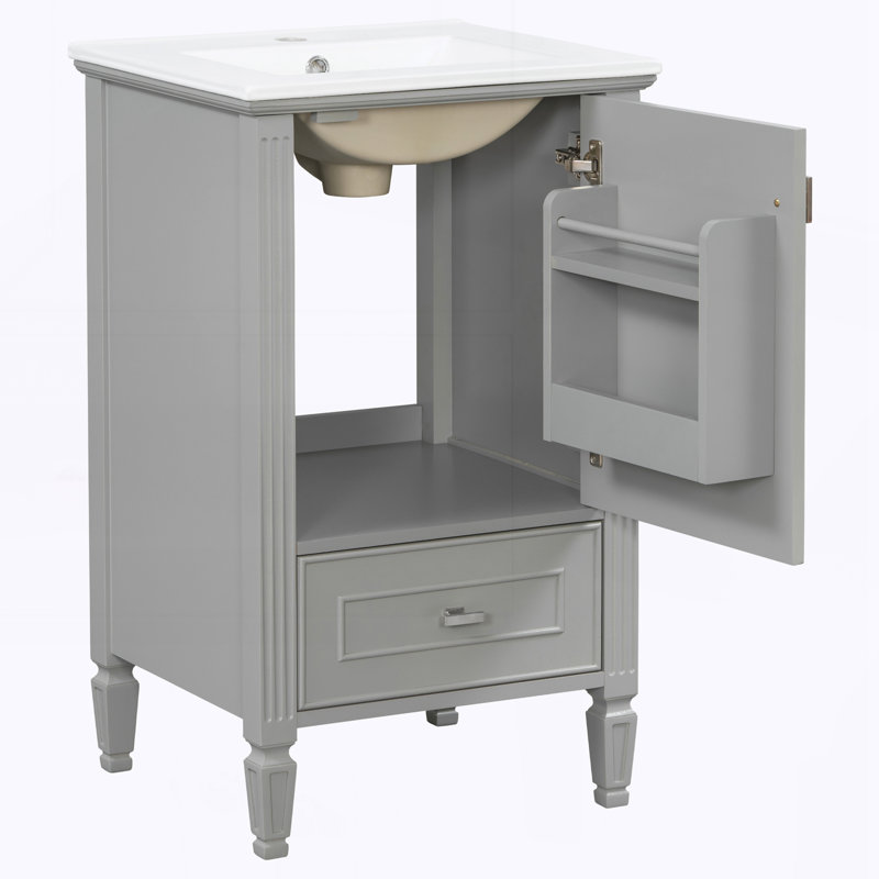 20" Bathroom Vanity with Ceramic Sink,Solid Wood Legs, Grey