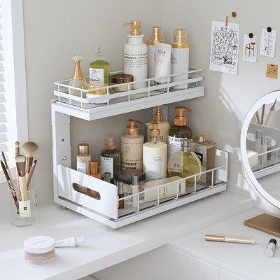 Under Sink Organizer With Professional Rails, Dual Pull-Out Drawers, Adjustable Height, Durable Metal Frame For Kitchen And Bathroom Storage