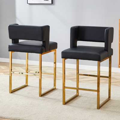Upholstered Counter Stool with Metal Frame (Set of 2)