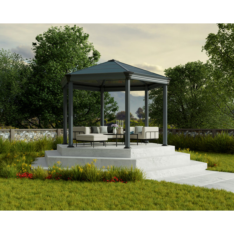 Roma 89" Gray Aluminum Garden Gazebo with Bronze Glazing