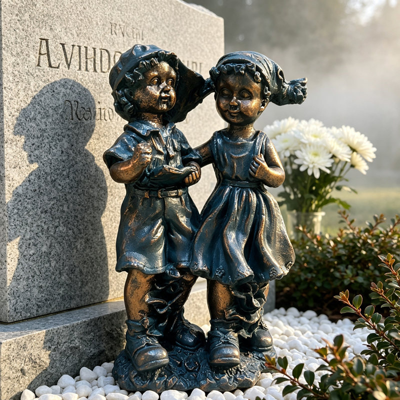 Statues de jardin garçon et fille en oxyde de magnésium – Décoration extérieure vintage résistante aux intempéries, ornements de pelouse légers et durables pour patio, cour, parterre de fleurs, porche – Touche rustique style chalet