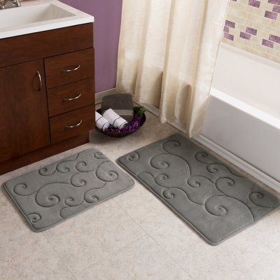 Lavish Home Set of 2 Memory Foam Bath Mats, Gray