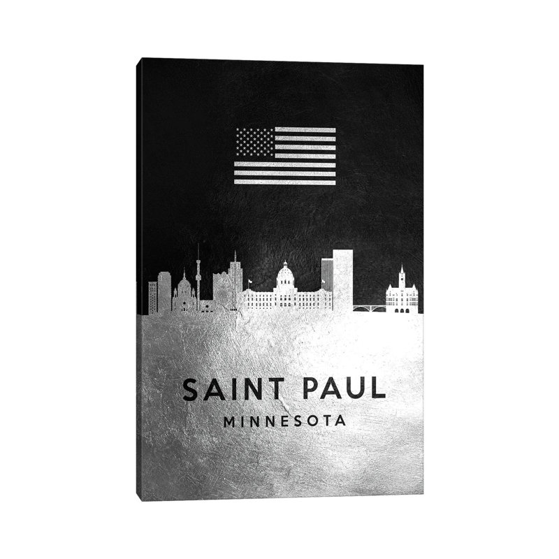 Saint Paul Minnesota Silver Skyline by Adrian Baldovino - Wrapped Canvas Painting, 20.32 cm H x 30.48 cm W x 1.91 cm D