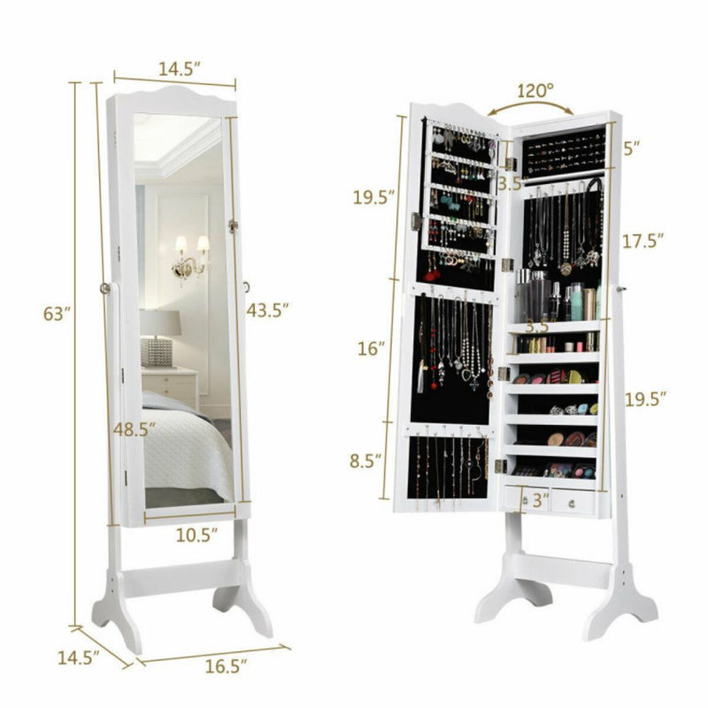 Armoire à bijoux avec miroir Ahlina, Blanc