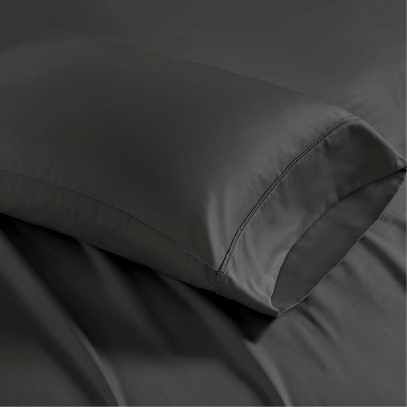 Très grand drap - mélange de coton 1500 fils, froissé, douceur de tissage, poche profonde jusqu'à 18 po, 2 taies d'oreiller, lavable à la machine, draps de luxe noirs 4 pièces, facile à laver,