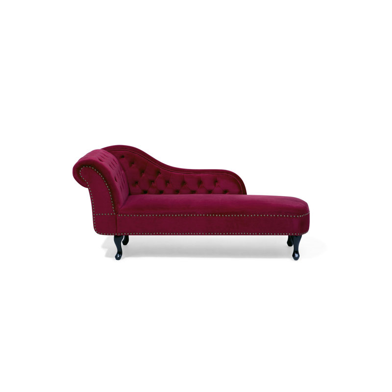 Jeb Velvet Chaise Lounge, Dark Red, Left Hand Facing