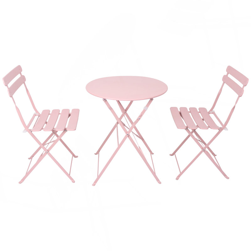 Ensemble 3 pièces de chaises bistro et de patio bistro Metail - Jaune, Rose