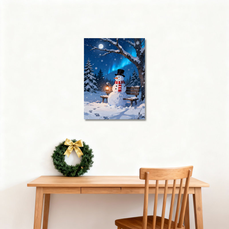 «Snowman Winter Night», art mural sur toile, H 18 po x l 12 po