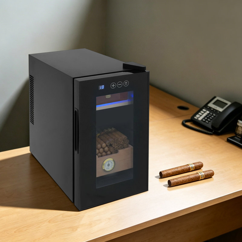23L Freestanding Electronic Cigar Cooler Cabinet Single-Zone Wine Cooler, 150-Capacity Freestanding Humidor with Glass Door & Digital Display