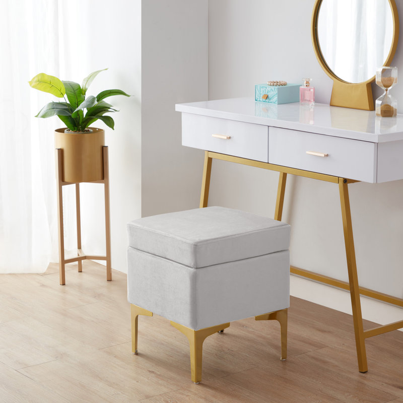 Repose-pieds carré standard en velours de 15 po de large Mortenson, Velours argenté