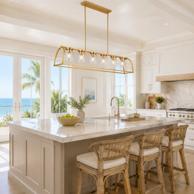 Modern Contemporary Linear 6-Light Glass Kitchen Island Pendant Modern Gold Chandelier