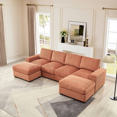 Canapé modulaire rembourré avec rangement pour accoudoirs, tissu en velours côtelé doux, mobilier noir en forme de U, repose-pieds mobile avec accoudoirs