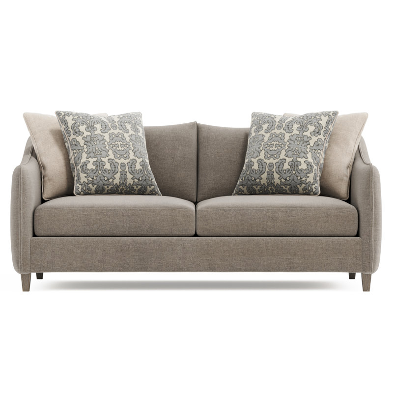 Gray Fabric Loveseat with Sloped Arms and Tapered Legs