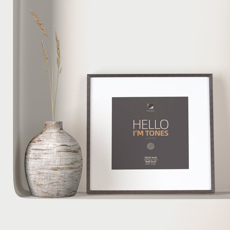Caden Metal Rectangular Picture Frame with Mat, Grey
