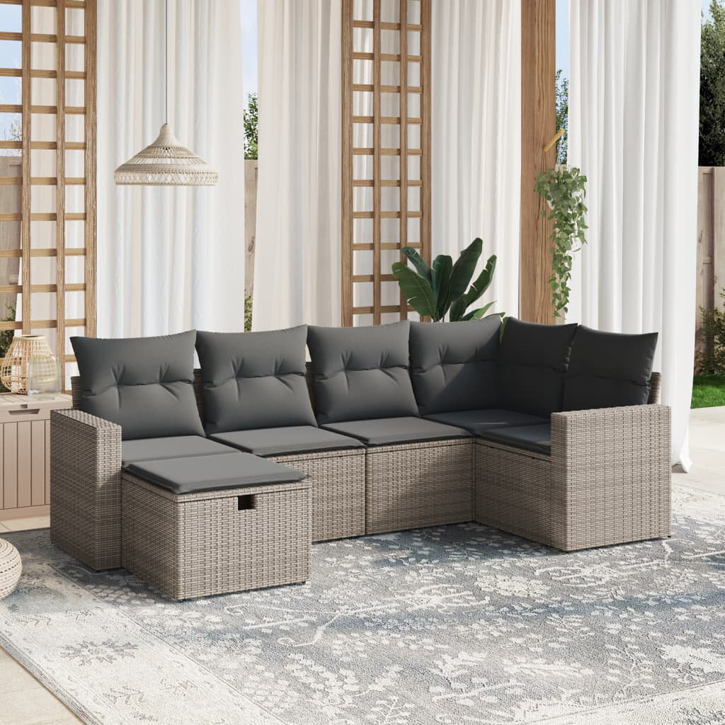 Vidaxl 6-Tlg. Garten-Sofagarnitur Mit Kissen Grau Poly Rattan