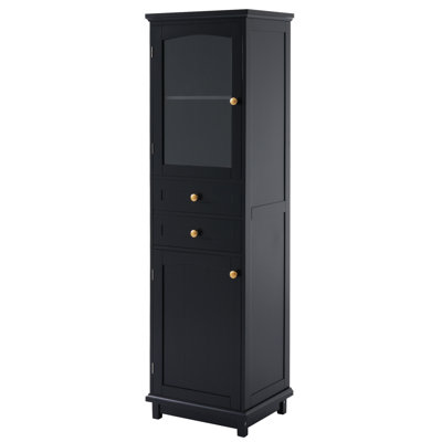 63" Tall Bathroom Storage Cabinet With Glass Doors