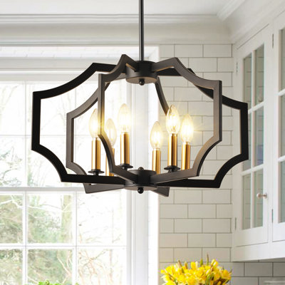 6-Light Industrial Lantern Lighting Round Cage Chandelier With Premium Metal Structure And 6 Golden Bulb Socket For Living Room Dining Room