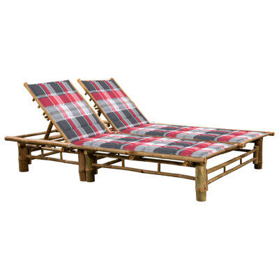  Chaise longue de patio en bambou naturel, tissu (100% polyester)