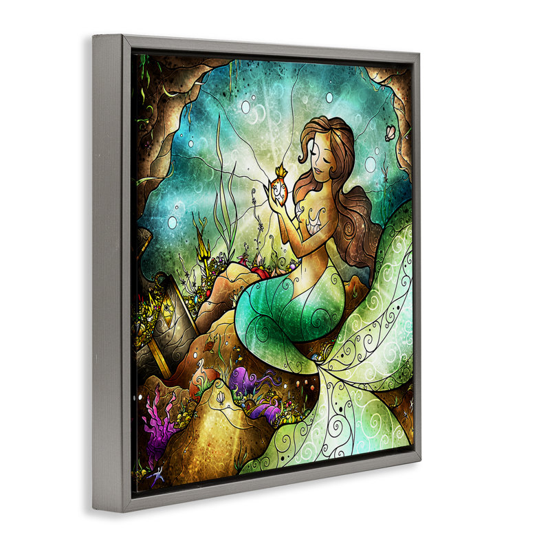 Cadre flottant détaillé de nouvelle sirène, design par Mandie Manzano, H 18 po x l 18 po, Cadre flottant gris lustré