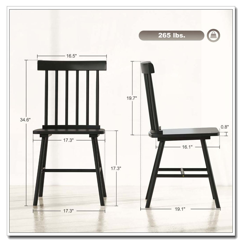 Rubber Wood Dining Chair Spindle Back Versatile Design, Black
