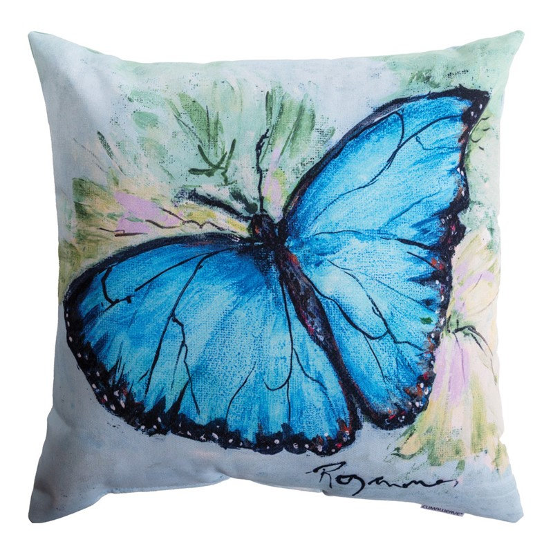 Coussin décoratif Climaweave papillon bleu de Manual Woodworkers & Weavers, 45 x 45 cm, pour intérieur et extérieur.