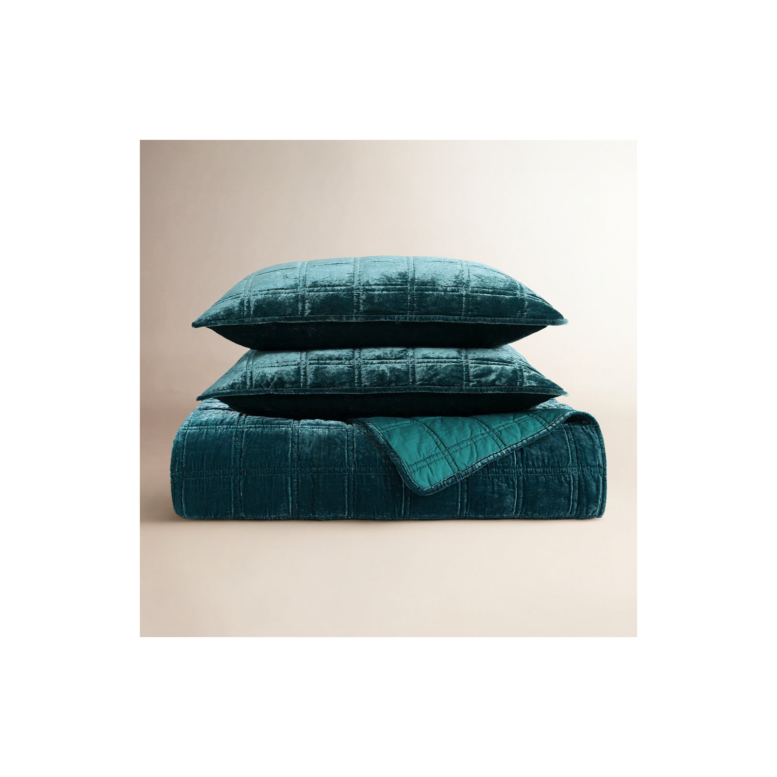 Stella Faux Silk Double Box Stitch Classic Chic Casual Modern Rustic Quilt Set, Queen Quilt + 2 Standard Pillowcases