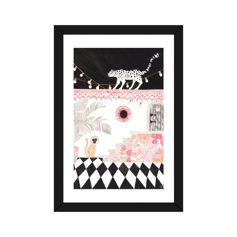 Art sur papier leopard et singe, Papier avec cadre noir, H 24 po x l 16 po x P 1 po