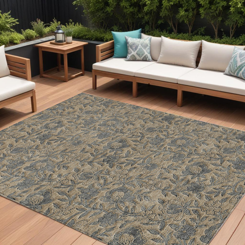 Tapis intérieur lavable floral 8 pi x 10 pi gris