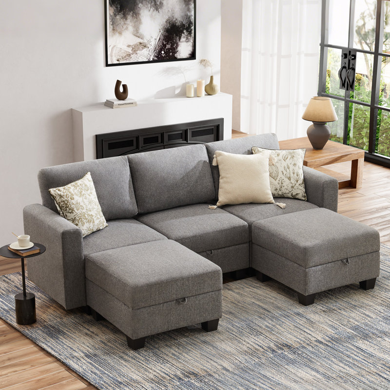 Ilyes 5 - Piece Upholstered Sectional, Gray Linen