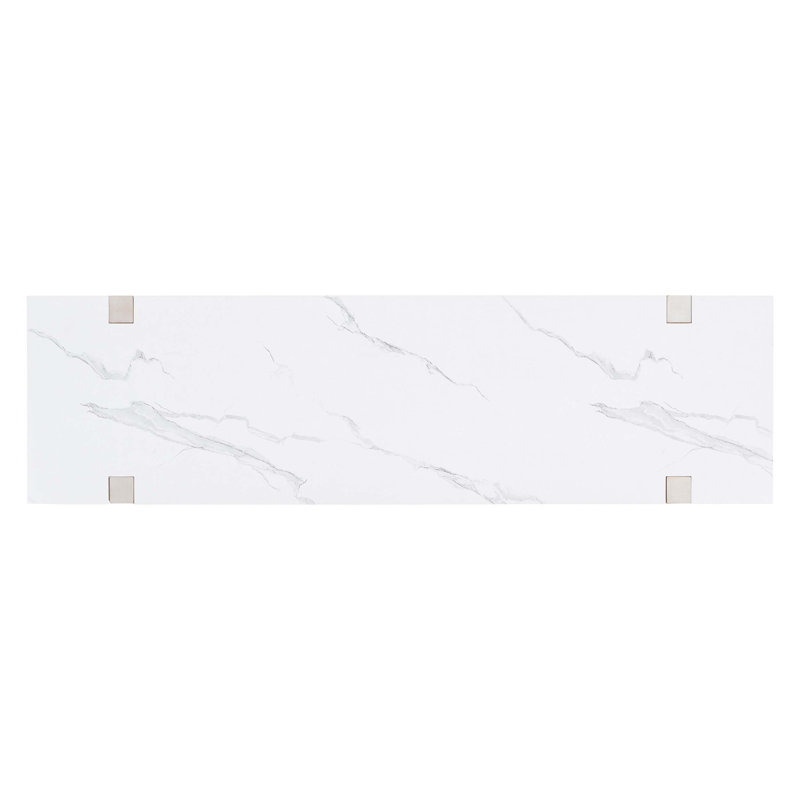 Narrow Console Table with Marble Effect Top, Retro Entryway Table with Open Shelf, Grey Wash