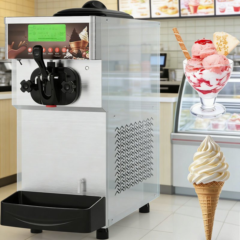 Countertop Soft Serve Ice Cream Maker with Single Control 1 Head and 5" Screen, 10-20L/H, with LED Display, 6L Mix Tank & 1.6L Freezing Cylinder, 1000W Ice Cream Machine,for Party,Restaurant Snack Bar